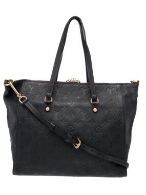Louis Vuitton Black Embossed Monogram Tote with Gold Hardware